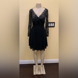 Oleg Cassini Black Tie II Size 6 Black Long Sleeve Lace Combo Dress With Bow